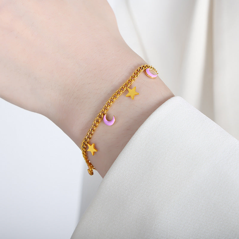 Edles Set aus Halskette und Armband im Stern- und Monddesign aus 18 Karat vergoldetem Edelstahl