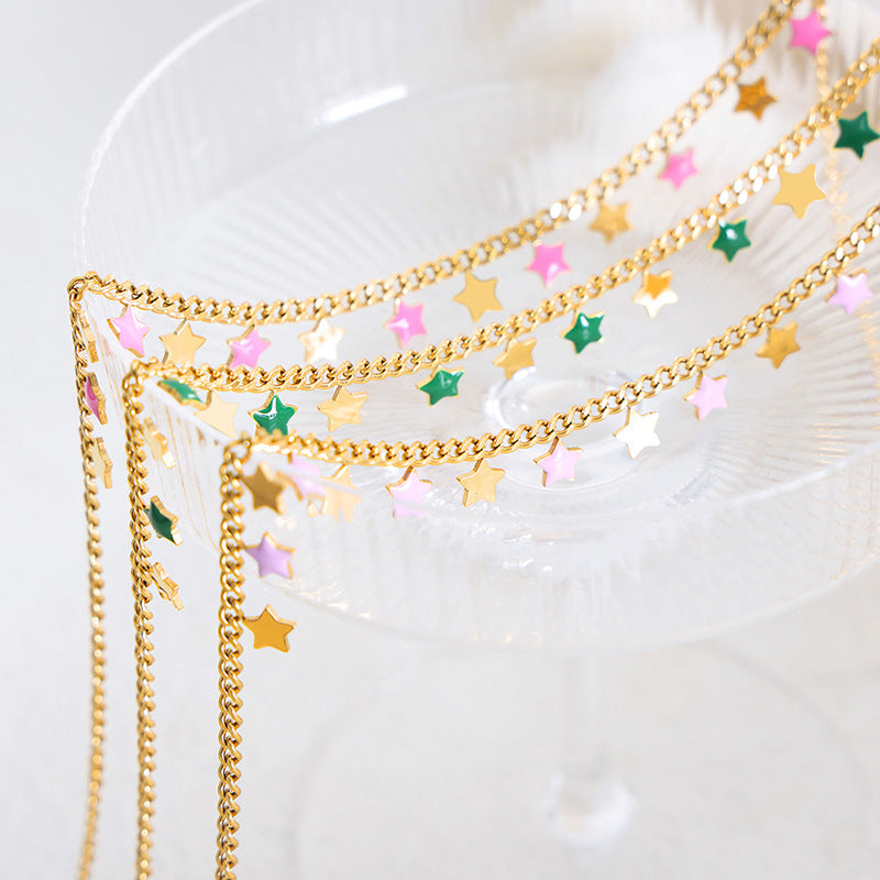 Edles Set aus Halskette und Armband im Stern- und Monddesign aus 18 Karat vergoldetem Edelstahl