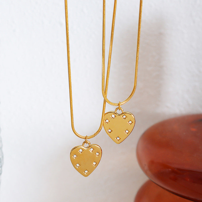 Vielseitige Halskette aus 18-Karat vergoldetem Edelstahl mit exquisitem, einfachem Liebesdiamant-Design