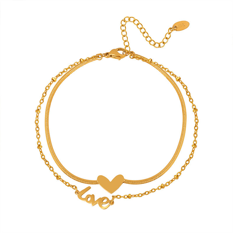 Exquisites und modisches Herz Design-Fußkettchen „LOVE“ aus 18 Karat vergoldetem Edelstahl