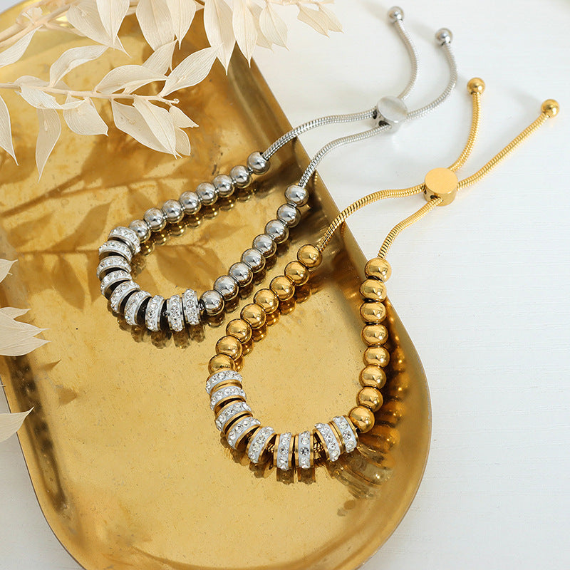 Edles, helles, luxuriöses Design-Armband aus 18-karätigem vergoldetem Edelstahl mit Diamantperlen
