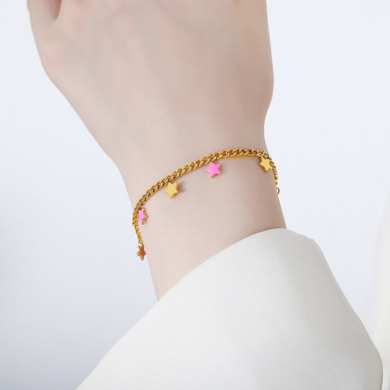 Edles Set aus Halskette und Armband im Stern- und Monddesign aus 18 Karat vergoldetem Edelstahl