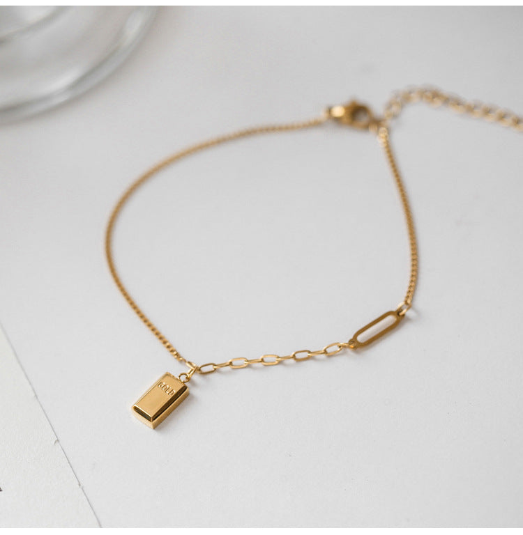 Vielseitiges Fußkettchen aus 18-Karat vergoldetem Edelstahl, Mode Persönlichkeit BRIC Goldbarren Design