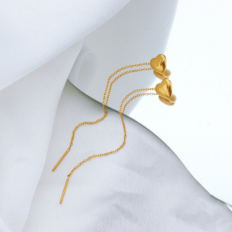 18 Karat vergoldete, exquisite, edle Herzform-Ohrringe mit Quasten-Design