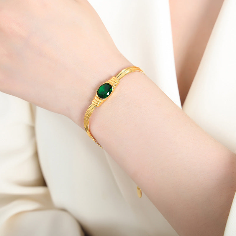 Klassisches Armband-Halsketten-Set aus 18-karätigem vergoldetem Edelstahl mit eingelegtem Zirkon-Design im Vintage-Stil