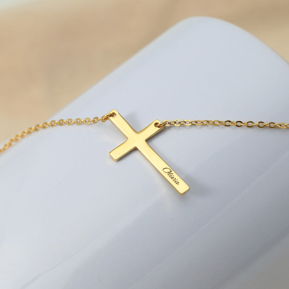 Trendige Kreuz-Design Halskette, aus Sterling-Silber, 18 Karat vergoldet, anpassbares Namensdesign,