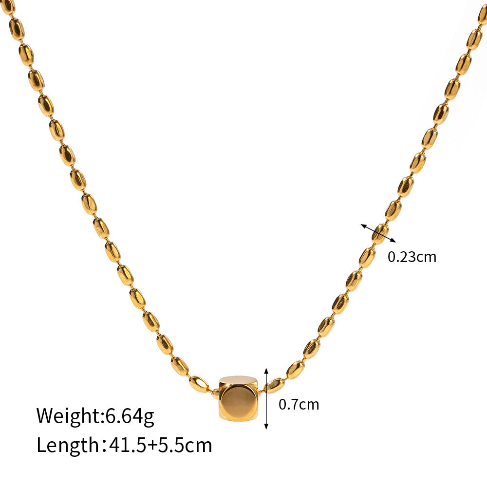 Minimalistische modische Perlenkette aus 18 Karat vergoldetem Edelstahl, mit quadratischem Design, vielseitige Anhänger-Halskette