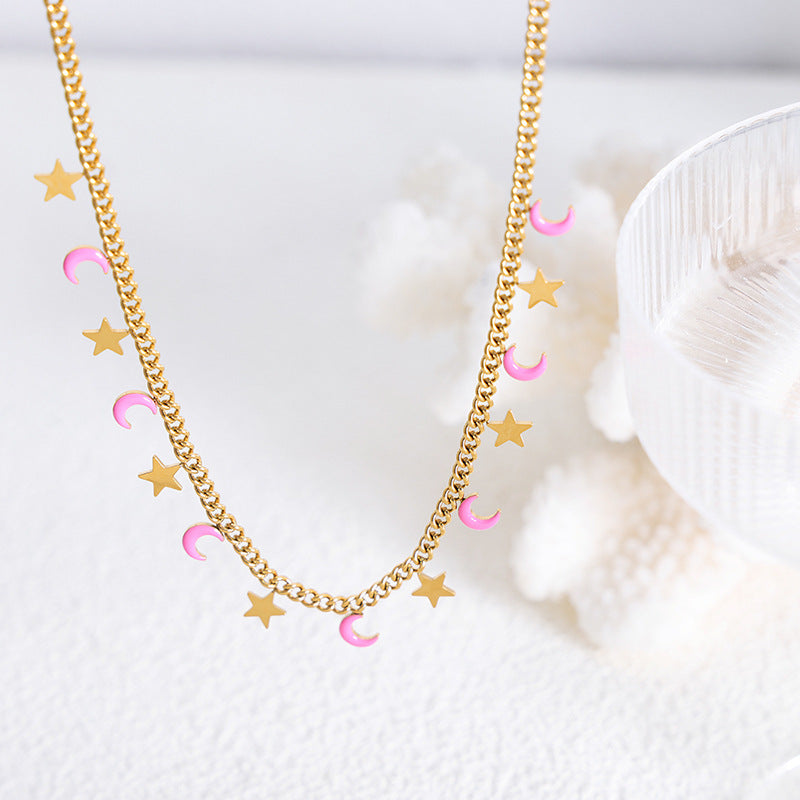 Edles Set aus Halskette und Armband im Stern- und Monddesign aus 18 Karat vergoldetem Edelstahl