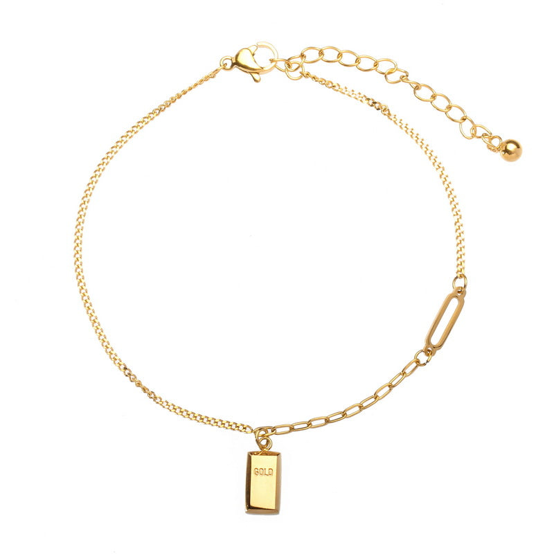 Vielseitiges Fußkettchen aus 18-Karat vergoldetem Edelstahl, Mode Persönlichkeit BRIC Goldbarren Design