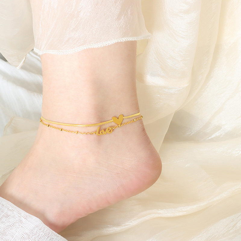 Exquisites und modisches Herz Design-Fußkettchen „LOVE“ aus 18 Karat vergoldetem Edelstahl