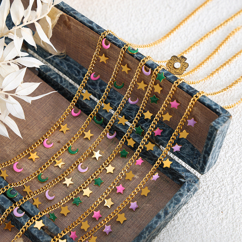 Edles Set aus Halskette und Armband im Stern- und Monddesign aus 18 Karat vergoldetem Edelstahl