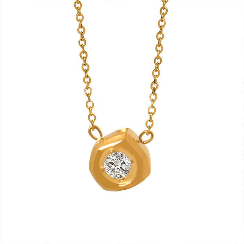 Vielseitige Halskette aus 18-Karat vergoldetem Edelstahl mit  unregelmäßiger Raute und eingelegtem Zirkon-Design