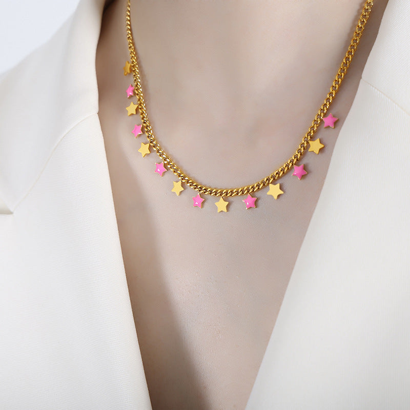 Edles Set aus Halskette und Armband im Stern- und Monddesign aus 18 Karat vergoldetem Edelstahl