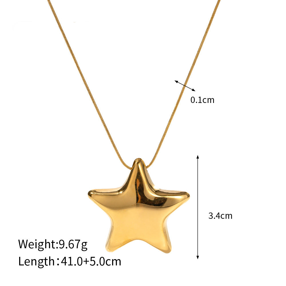 leichte Luxus-Anhänger-Halskette, Sterndesign, Edelstahl, 18 Karat vergoldet