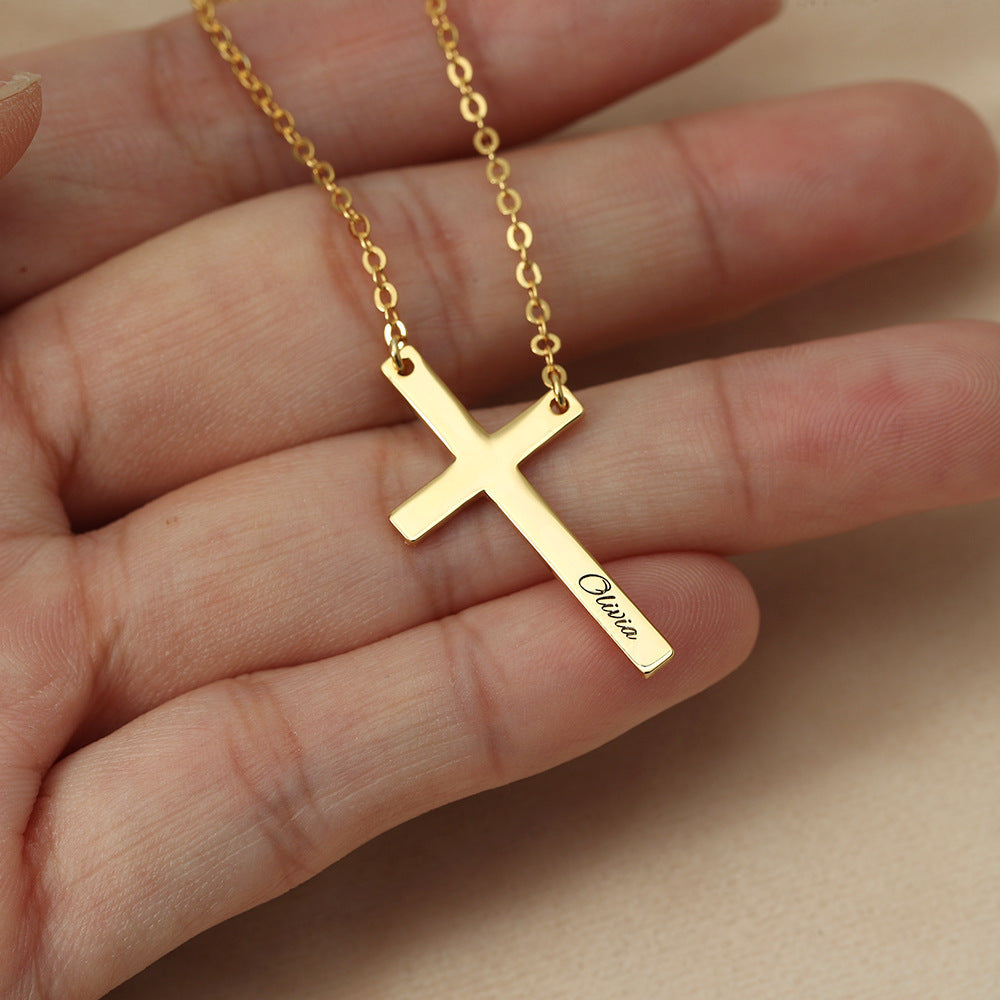 Trendige Kreuz-Design Halskette, aus Sterling-Silber, 18 Karat vergoldet, anpassbares Namensdesign,
