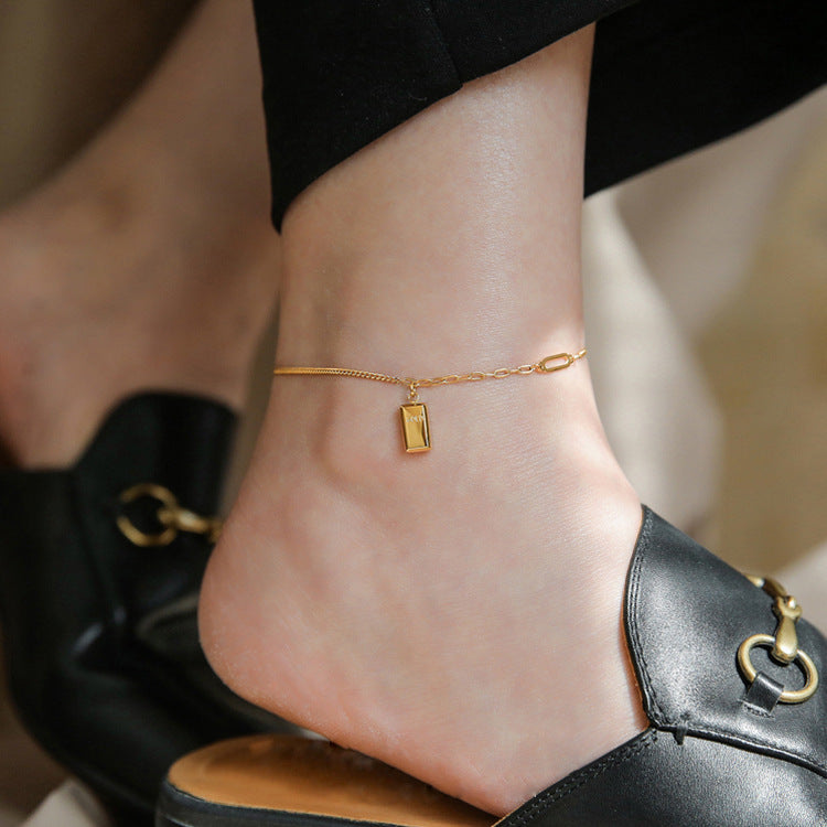 Vielseitiges Fußkettchen aus 18-Karat vergoldetem Edelstahl, Mode Persönlichkeit BRIC Goldbarren Design