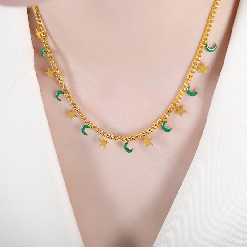 Edles Set aus Halskette und Armband im Stern- und Monddesign aus 18 Karat vergoldetem Edelstahl