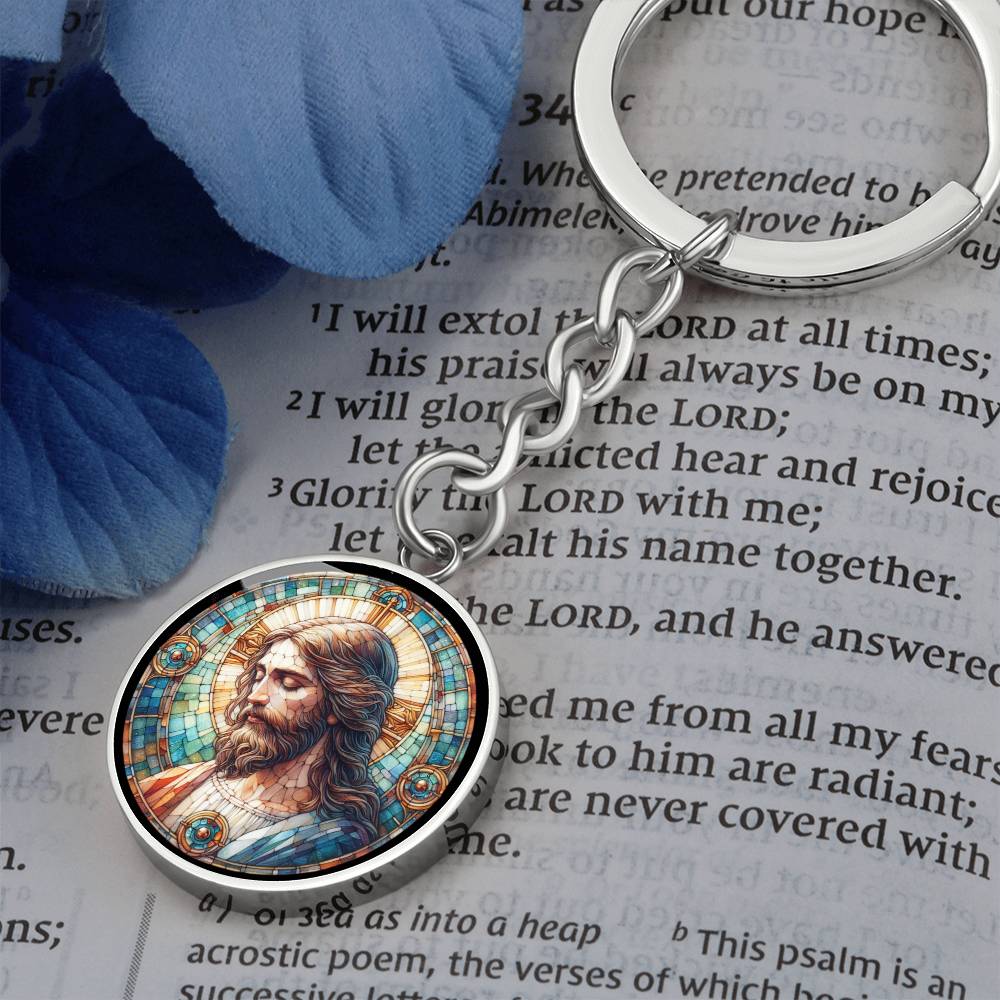Handgefertigter Medaillon-Schlüsselanhänger mit Jesus Christus – Mosaik-Stil, Geschenk für ihn, Geburtstagsgeschenk, Glücksbringer, kostenlose Gravur