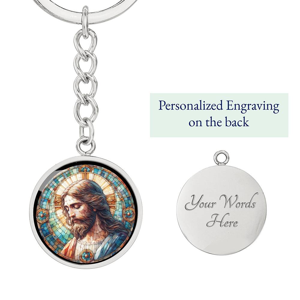 Handgefertigter Medaillon-Schlüsselanhänger mit Jesus Christus – Mosaik-Stil, Geschenk für ihn, Geburtstagsgeschenk, Glücksbringer, kostenlose Gravur