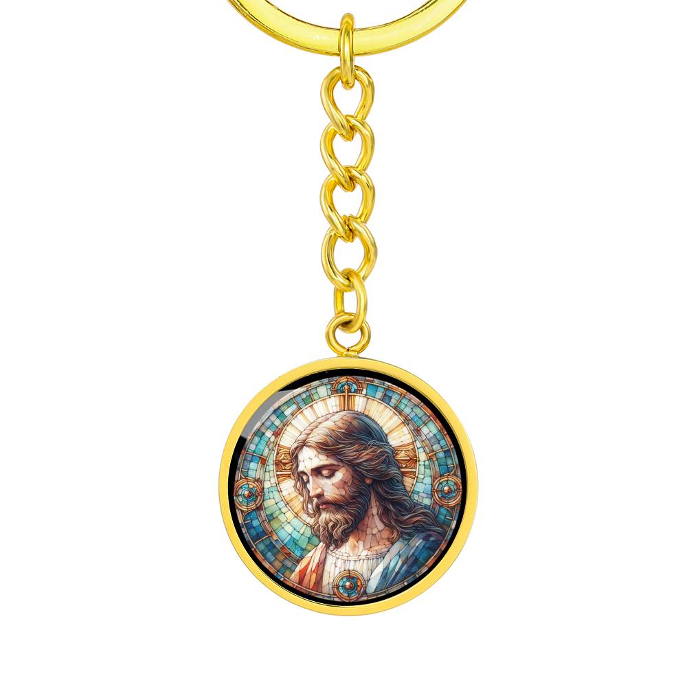 Handgefertigter Medaillon-Schlüsselanhänger mit Jesus Christus – Mosaik-Stil, Geschenk für ihn, Geburtstagsgeschenk, Glücksbringer, kostenlose Gravur