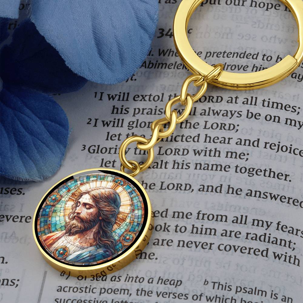 Handgefertigter Medaillon-Schlüsselanhänger mit Jesus Christus – Mosaik-Stil, Geschenk für ihn, Geburtstagsgeschenk, Glücksbringer, kostenlose Gravur