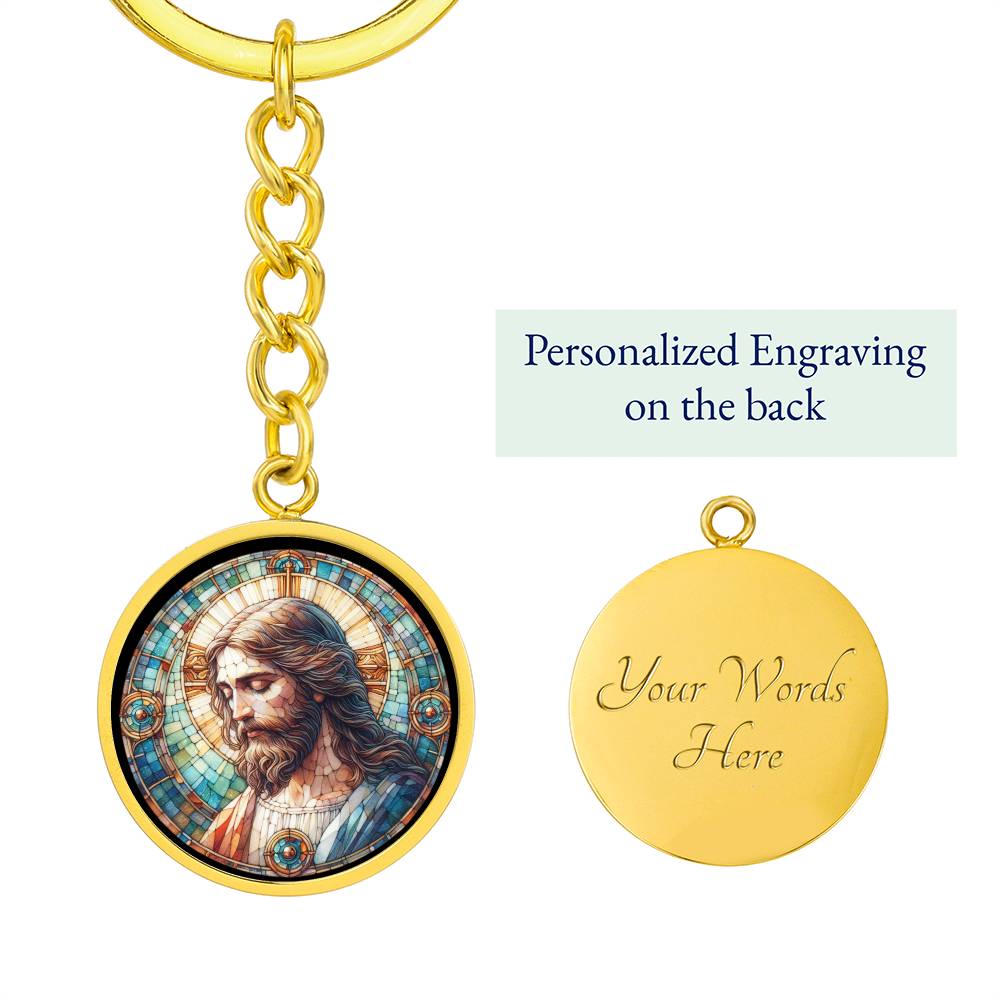 Handgefertigter Medaillon-Schlüsselanhänger mit Jesus Christus – Mosaik-Stil, Geschenk für ihn, Geburtstagsgeschenk, Glücksbringer, kostenlose Gravur