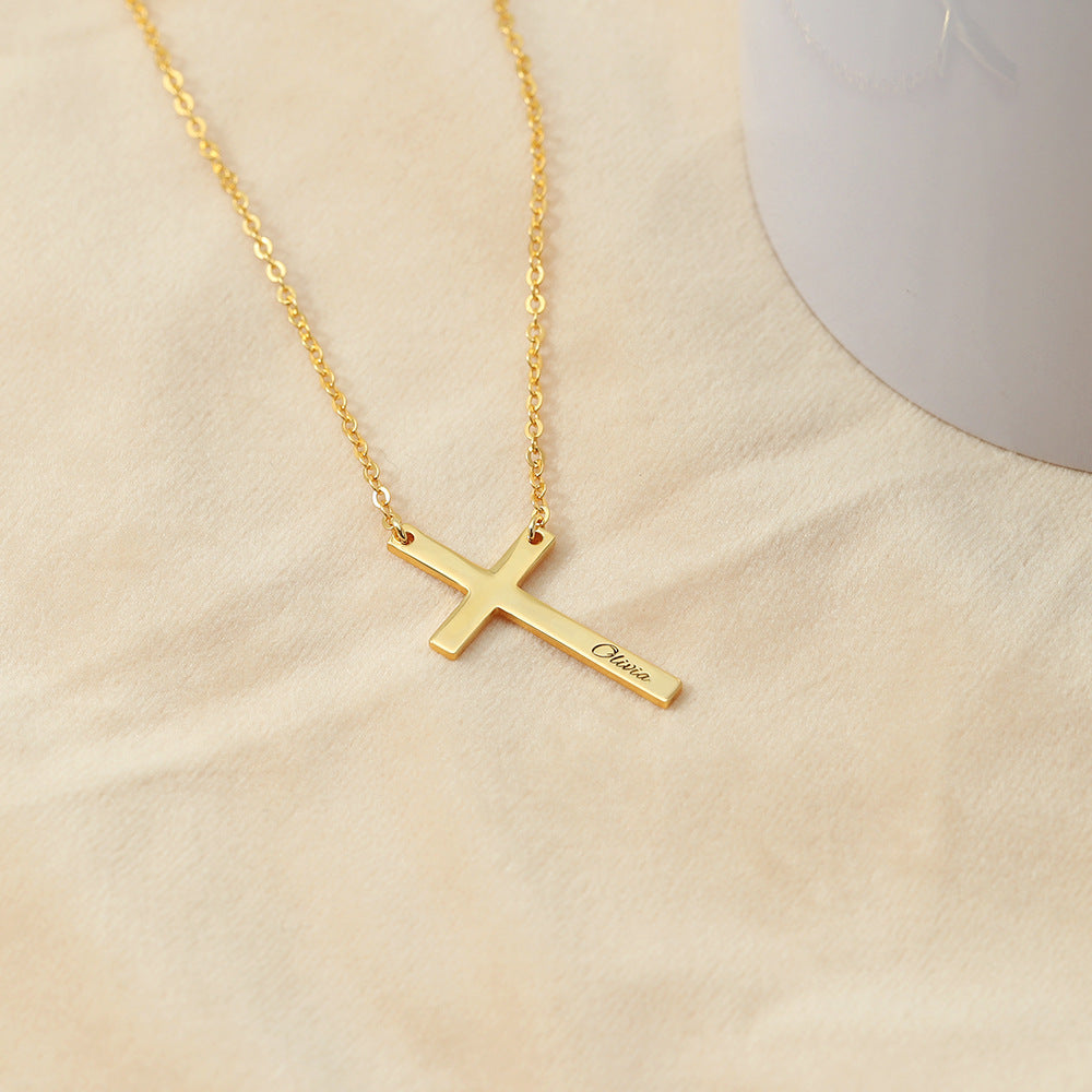 Trendige Kreuz-Design Halskette, aus Sterling-Silber, 18 Karat vergoldet, anpassbares Namensdesign,