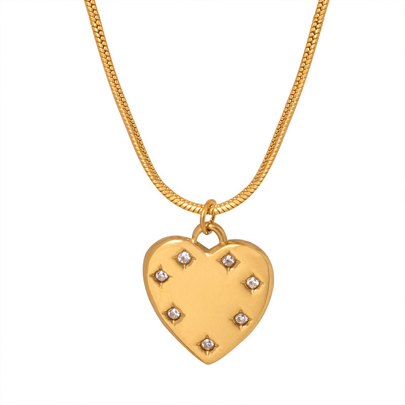 Vielseitige Halskette aus 18-Karat vergoldetem Edelstahl mit exquisitem, einfachem Liebesdiamant-Design