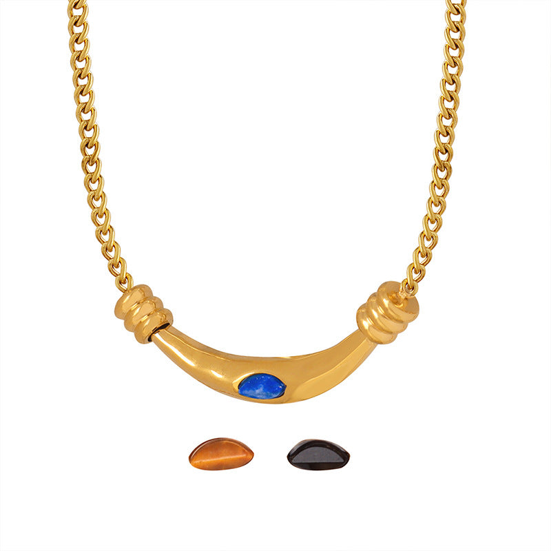 Vielseitige Halskette aus 18-Karat vergoldetem Edelstahl mit edlem und leichtem Luxus-Intarsien-Edelstein-Design