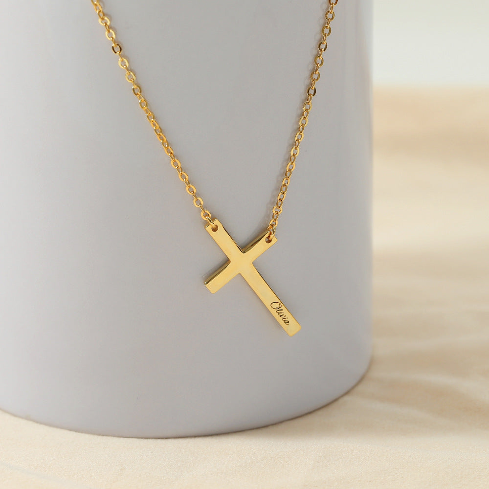 Trendige Kreuz-Design Halskette, aus Sterling-Silber, 18 Karat vergoldet, anpassbares Namensdesign,