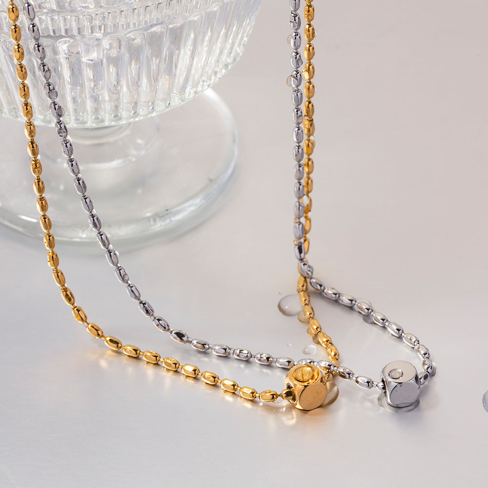 Minimalistische modische Perlenkette aus 18 Karat vergoldetem Edelstahl, mit quadratischem Design, vielseitige Anhänger-Halskette