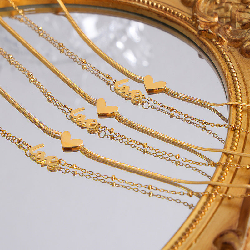 Exquisites und modisches Herz Design-Fußkettchen „LOVE“ aus 18 Karat vergoldetem Edelstahl
