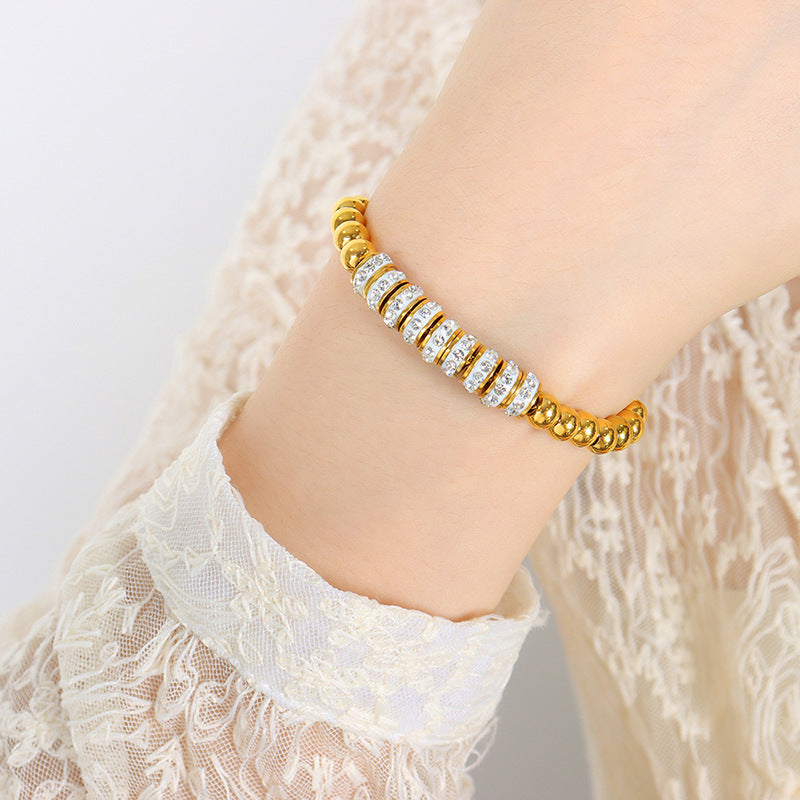Edles, helles, luxuriöses Design-Armband aus 18-karätigem vergoldetem Edelstahl mit Diamantperlen