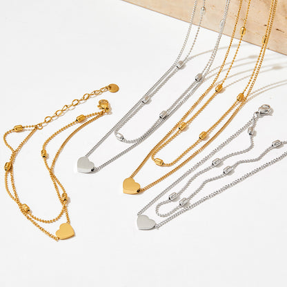 18 Karat vergoldetes, exquisites süßes Herz mit doppellagigem Design. Leichte, luxuriöse Anhänger-Halskette