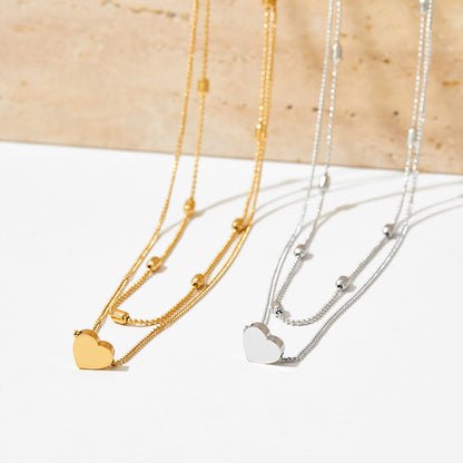 18 Karat vergoldetes, exquisites süßes Herz mit doppellagigem Design. Leichte, luxuriöse Anhänger-Halskette