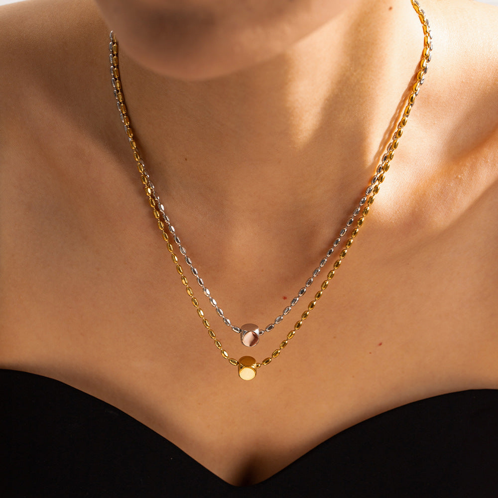 Minimalistische modische Perlenkette aus 18 Karat vergoldetem Edelstahl, mit quadratischem Design, vielseitige Anhänger-Halskette