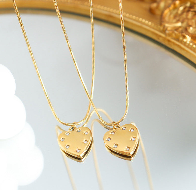 Vielseitige Halskette aus 18-Karat vergoldetem Edelstahl mit exquisitem, einfachem Liebesdiamant-Design