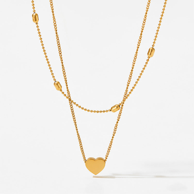 18 Karat vergoldetes, exquisites süßes Herz mit doppellagigem Design. Leichte, luxuriöse Anhänger-Halskette