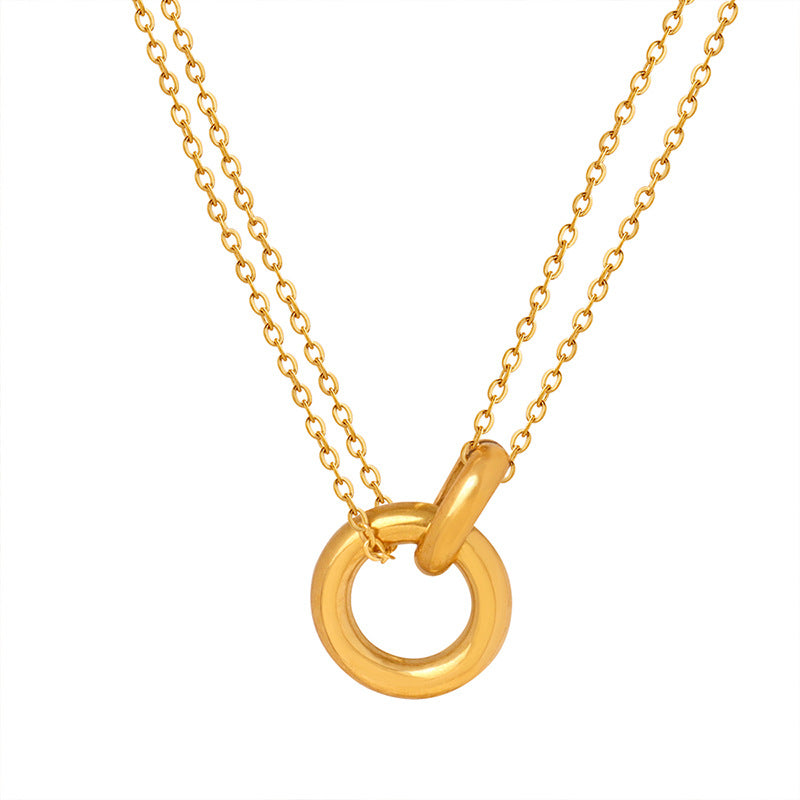 Modische Doppelkette aus 18-karätigem vergoldeten Edelstahl mit doppelt ineinandergreifenden Ringen.