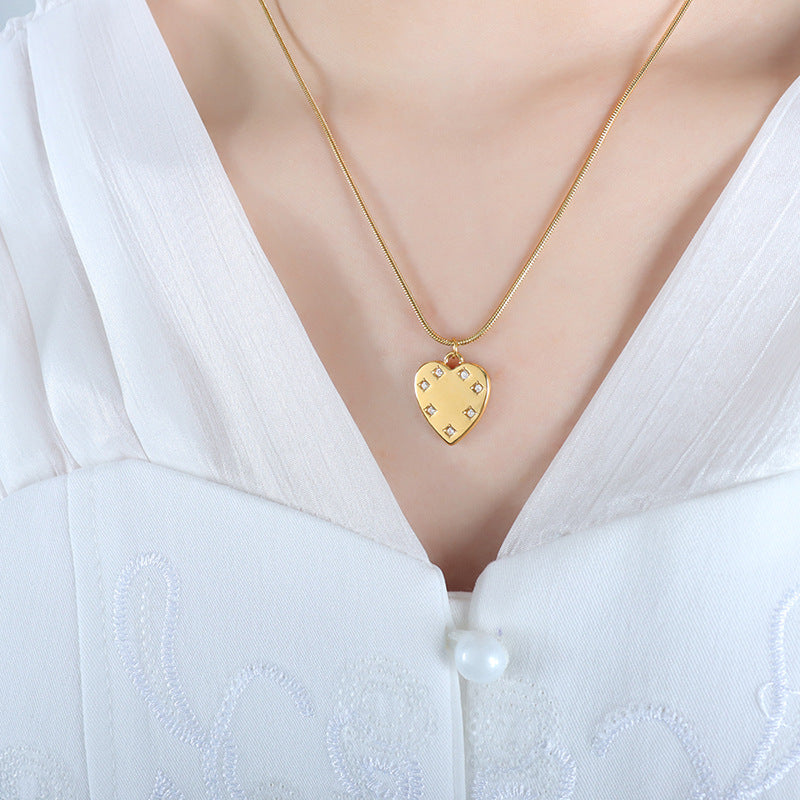 Vielseitige Halskette aus 18-Karat vergoldetem Edelstahl mit exquisitem, einfachem Liebesdiamant-Design